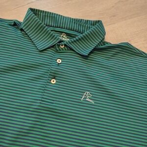 Rhoback Polo Shirt Mens 3XL Green Blue Stripe Golf Performance Stretch Athletic